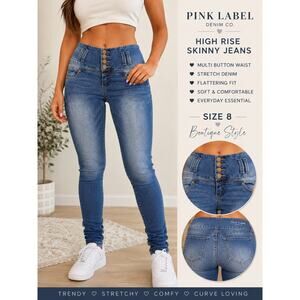 Pink Label Denim Co High Rise Skinny Jeans Size 8 Stretch Blue Denim